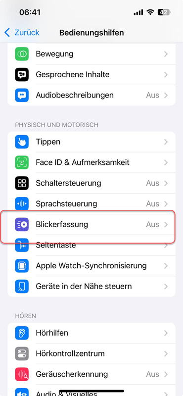 blickerfassung auf iphone Blickerfassung auf iPhone